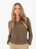Pelle P W Tiller Herringbone V-Neck Damenpullover – Bio-Baumwolle & Kaschmir